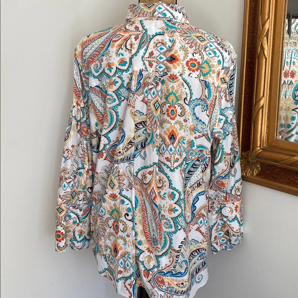 Chicos Paisley Print Women's Top Multicolor Button Down Blouse Long Sleeve 3.5 - Picture 4 of 7